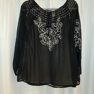 Embroidered mesh blouse
